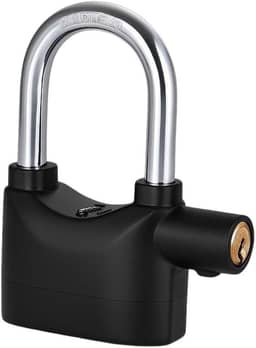 Cadeado de Segurança com Alarme Sonoro, Proteção Anti-Roubo, Corpo em Metal e Plástico, Inclui Chaves e Baterias