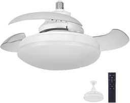 Ventilador de Teto com Controle Remoto Pás Retráteis E27 LED 18W 3 Cores 4 Velocidades Motor Brushless 85-265V
