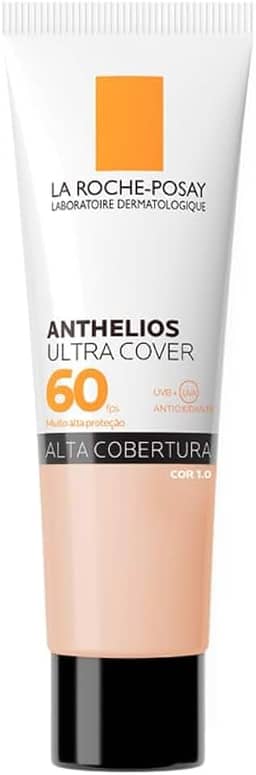 La Roche-Posay, Ultra Cover, Protetor Solar com Cor e Performance de Maquiagem, 12h de cobertura de base em uma única camada, Textura Fluida, Oil free, Toque Seco, FPS60, 30g