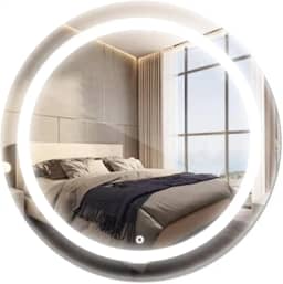 Espelho Redondo Jateado Com Led 40x40 Luxo Decorativo (Frio)