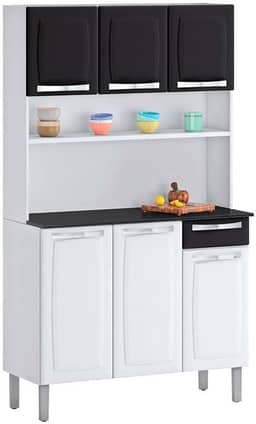 Kit Cozinhas Itatiaia Rose - 6 Portas e 1 Gaveta - Branco c/ Preto