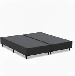 Cama Box Queen Bipartido 79, Pés de Madeira (Corino, Preto)