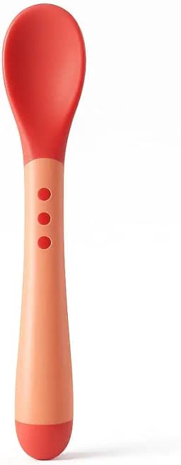 Colher Bebe Silicone, Termo Sensível, Flexível e Macia, com Sensor de Temperatura – Alimentação Segura para Bebês (Salmão)