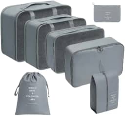 Kit Necessaire Organizador de Malas para Viagem 7 Peças | Sapatos Maquiagem Roupa | Bagagem Organizada | Conjunto Organizador Completo Premium (Kit Cinza)