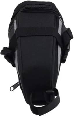 Bolsa de Selim para Bicicleta, Preta, com Faixas Refletivas, 15 cm, Compartimento Expansível, Acessório para Ciclismo
