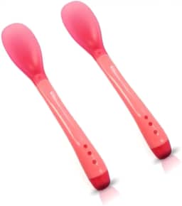 Kit Com Duas Colher Termo Sensível de Silicone para Bebê - Macia, Amiga da Gengiva - Não Machuca - Muda de Cor Quando Quente - BPA Free Duiera (Rosa)