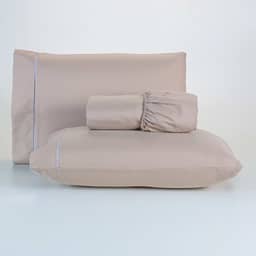 Jogo De Lençol 400 Fios Percal Poliéster Liso Toque Macio com Elástico Diversos Tamanho Solteiro Casal Queen King Size (Queen, Caqui)