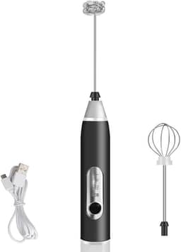 Mini Mixer Recarregável Batedor Espumador De Bebidas Batedor Ovos Fuê Portátil Elétrico (Preto)