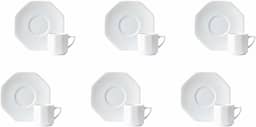 Estojo com 6 Xícaras de Café com Pires em Porcelana, Modelo Octogonal Orion, Branco, Porcelana Schmidt