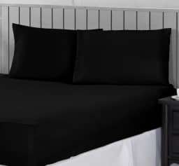 Jogo de Cama Casal Queen 400 Fios Percal 03 Peças Com Barra, Antiácaro, Anti-pilling com Toque Macio - Preto