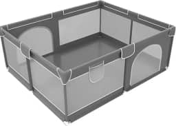 Cercadinho Infantil Portátil com Telas Laterais, Piscina de Bolinhas, Grade de Proteção e Berço – Para Bebês de 6 Meses a 6 Anos – 2,7m² – Cinza