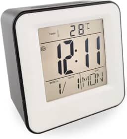 Relógio Despertador Mini Multifuncional com Display LCD, Luz Noturna e 8 Toques Diferentes – Portátil e Econômico Alimentado por Pilhas com Sensor Inteligente Som e Função Touch (Preto)