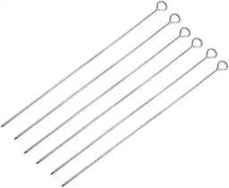 Kit 6 Espetos Inox 30 Cm Para Churrasco Espetinho Assar Carne Frango Legumes Vegetais