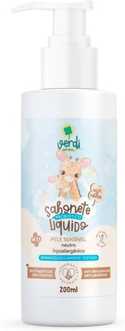 Sabonete Líquido Vegano Natural Bebê Infantil Probiótico Hipoalergênico Neutro Desenvolvido para Pele Delicada Não Arde os Olhos Derrmatológicamente Testado 100% Natural
