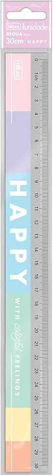 Tilibra - Régua em Poliestireno 30cm, 315541, Happy, Cor Pastel