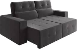 Sofá Retrátil e Reclinável 2m 3 Lugares Fênix Veludo Cinza