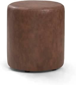 Puff Redondo Noruega Decorativo para Sala de Estar em Couro Sintético - Whisky