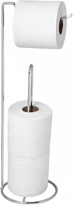 Suporte de Chão Porta Papel Higiênico Cromado - Capacidade 3 Rolos - Design Moderno, Antiferrugem, Portátil e Durável - Ideal para Banheiro sem Furos ou Instalação