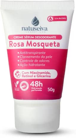 Creme Desodorante Antitranspirante Natuseiva Rosa Mosqueta 50g | Hidrata, Clareia e Protege por 48h