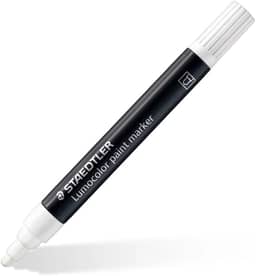STAEDTLER Marcador Acrílico Lumocolor 1 Unidade Branco - 349-0 - Tinta Permanente à Base de Água, Para Superfícies Escuras, Secagem Rápida, À Prova d’Água e Manchas, Ponta Arredondada 2,4mm