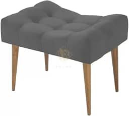 Puff Banco Estofado Suede Capitonê Luxuoso com Pés Palito de Madeira - Banqueta Decorativa Vintage para Sala, Quarto, Penteadeira e Hall - 45cm Altura x 52cm Largura (Cinza Escuro)
