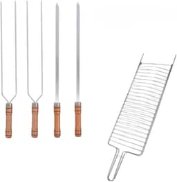 KIT ESPETOS E GRELHA PARA CHURRASCO (KIT 1 ESPETO SIMPLES 1 DUPLO)