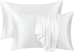 Ersmak Fronhas de cetim Queen conjunto de 2, fronhas de cetim ultra macias e sedosas para cabelo e pele, capas de almofada resistentes a desbotamento com fecho de envelope (branco marfim)