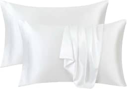 Ersmak Fronhas de cetim Queen conjunto de 2, fronhas de cetim ultra macias e sedosas para cabelo e pele, capas de almofada resistentes a desbotamento com fecho de envelope (branco marfim)