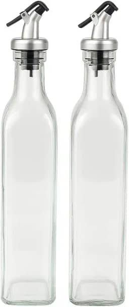 Galheteiro de Vidro 2 Peças 500ml com Bico Dosador e Tampa Inox – Ideal para Azeite, Óleo e Vinagre | Kit Elegante e Funcional para Cozinha