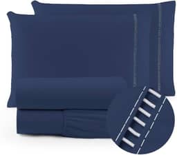 Jogo de lençol 400 fios Micropercal elástico toque suave varios tamanhos (solteiro, casal, queen, King) (Casal, Azul-marinho)