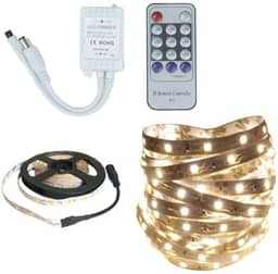Fita LED 3528 5m, Luz Amarela Quente, com Controle Remoto e Dimmer, Kit Completo