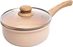 LYOR - Panela de Indução com Tampa de Vidro 16cm Bege Alumínio com Revestimento Cerâmico