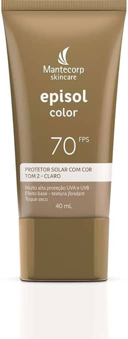 MANTECORP - Protetor Solar Facial Episol Color FPS 70 - Efeito Base, Alta Proteção UVA e UVB, Toque Seco, Rápida Absorção - Tom 2 Claro - 40ml