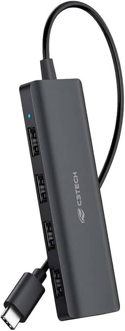 Hub USB-c C3Tech HU-C230BK com 4 Portas de saida USB-USBC Plug and Play