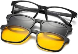 Armação para Óculos de Grau + 2 Lentes Polarizadas ClipOn (Preta)