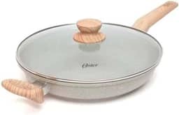 OSTER Frigideira Antiaderente de Cerâmica 28cm com Tampa Marble Edition - Construção em Alumínio e Revestimento Duplo de Cerâmica, Cabo Revestido em Silicone, Compatível com Indução - Cinza Dust