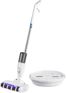 Esfregão Elétrico Verical 3 em 1 Sem Fio com Luz UV Aspirador Recarregável Autonomia de ate 1 Hora (1,BRANCO)