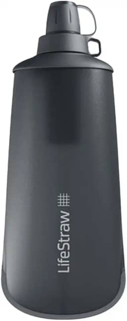 LifeStraw Peak Series – Sistema de filtro de água dobrável para garrafa de apertar – 650 ml para corrida em trilha, caminhadas, viagens, ciclismo e pesca, cinza escuro