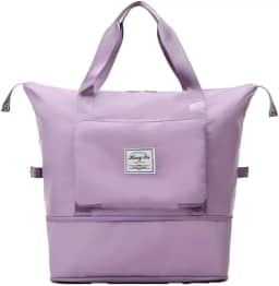Bolsa de Viagem Dobrável Expansível Lilás com Compartimento para Roupas Molhadas, 42x32x22 cm, Grande