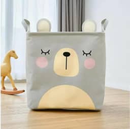 Cesto Organizador Dobrável Impermeável para Roupas Sujas, Brinquedos e Lavanderia (Urso)