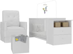 Berço Cômoda com Poltrona de Amamentação e Puff Meu Bebê Multimóveis Mp4084 Branco