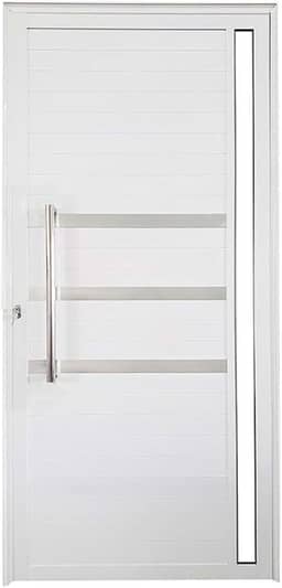 Porta Lambril de Alumínio Esquerda 210 x 90cm com Friso e Visor Linha Veneza Esquadrias Bergamo Branco