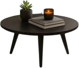 Mesa de Centro Redonda Moderna, Tampo Preto, 3 Pés, Estilo Escandinavo, para Sala de Estar