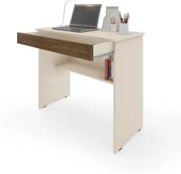 Escrivaninha/Mesa de Computador com 1 Gaveta e Prateleira Organizadora para Quarto ou Escritório de Estudo (Off/Canela)