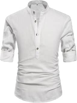 Camisa linho gola padre masculina, camisa de botao luxo, camiseta para homem moderno