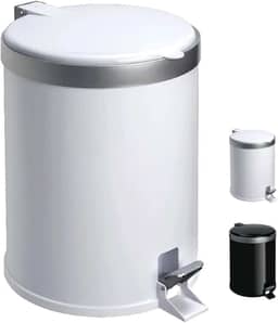 Lixeira com Pedal 5 Litros em Polipropileno Branco – Tampa Reta com Aro Prata