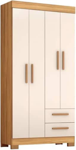 Guarda Roupas Solteiro 4 Portas 2 Gavetas Malta Madeirado/Off White Notável