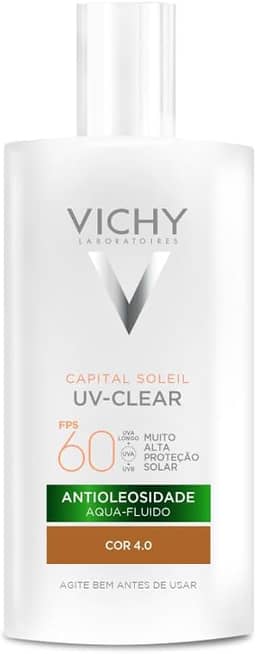 Vichy Capital Soleil UV-Clear Protetor Solar Facial Antioleosidade e Antiacne, Toque Seco FPS 60, com Niacinamida e Ácido Salicílico, Acabamento Invisível, Cor 4.0, 40g