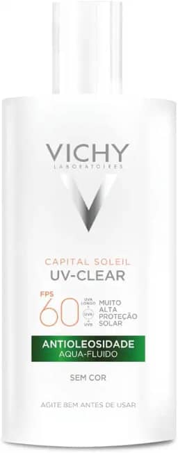 Vichy Capital Soleil UV-Clear Protetor Solar Facial Antioleosidade e Antiacne Sem Cor, Toque Seco FPS 60, com Niacinamida e Ácido Salicílico, Acabamento Invisível, 40g