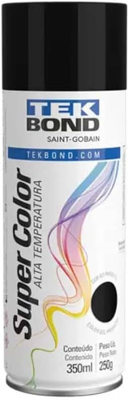 Tinta Spray Preto Brilhante Alta Temperatura Aerossol 350ml/250g